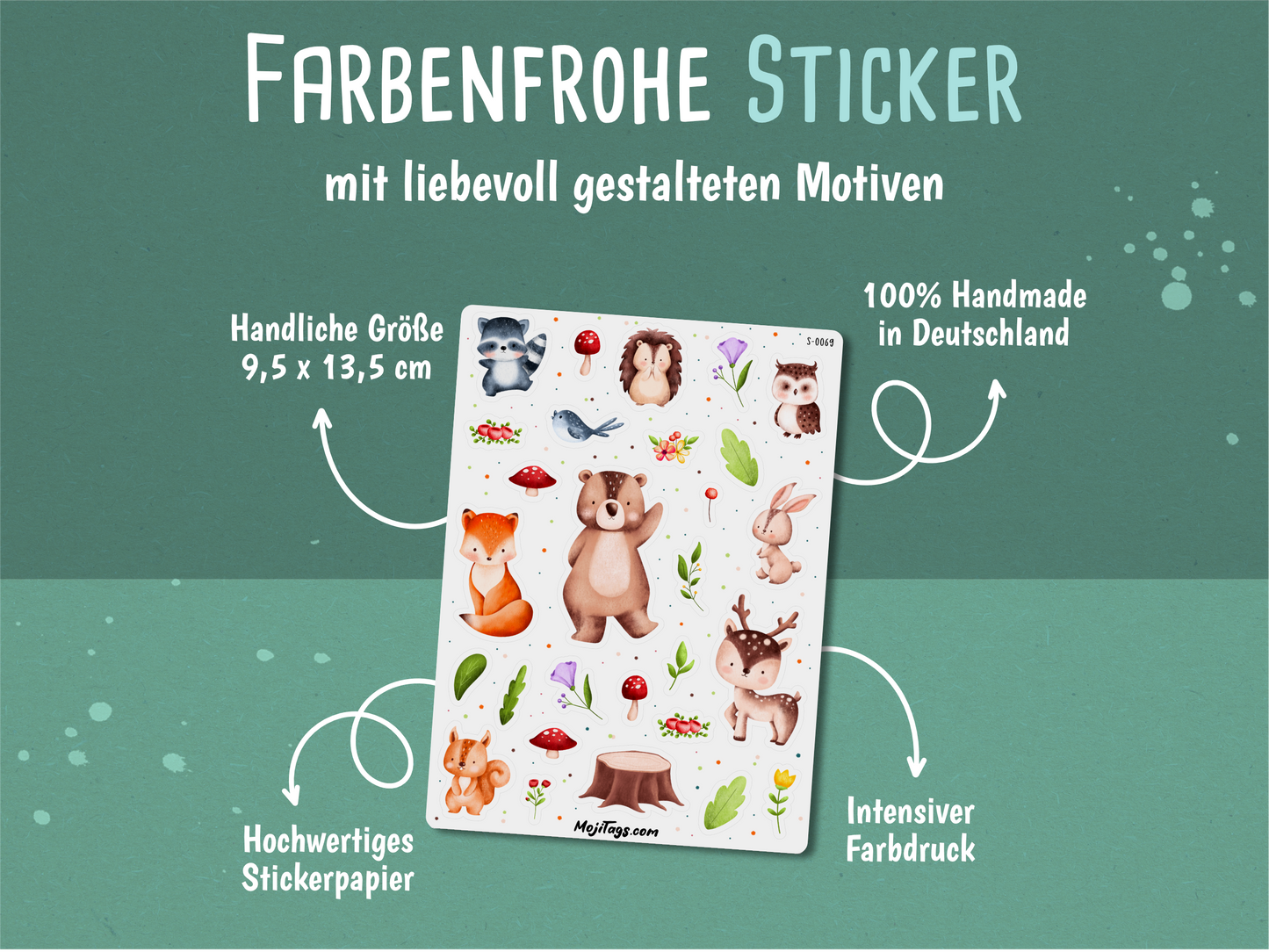 Sommer Waldtiere Stickerbogen