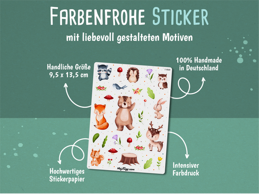 Sommer Waldtiere Stickerbogen