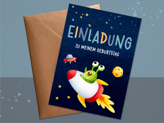 Alien Einladungskarten – Kindergeburtstag