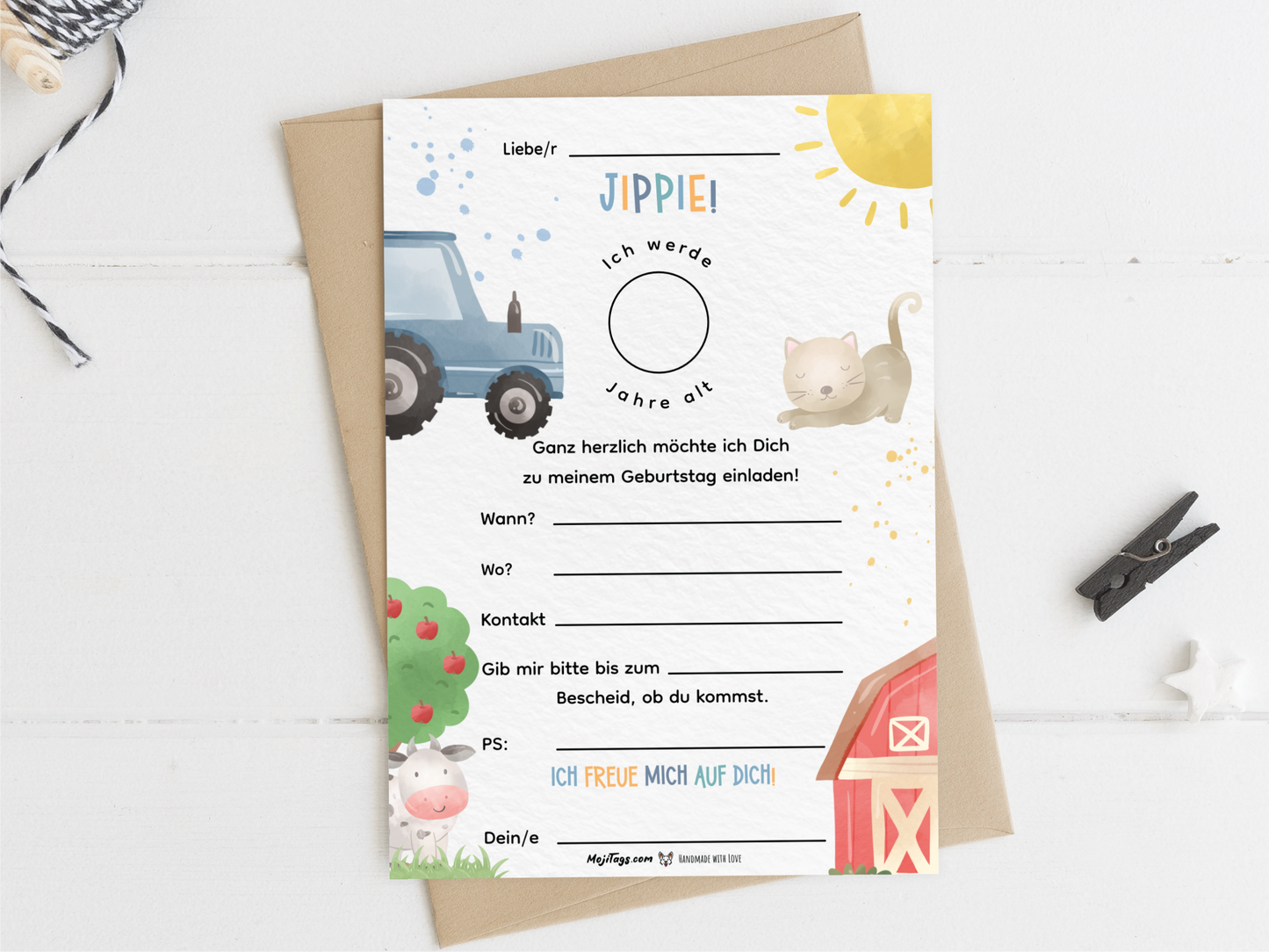 Bauernhof Einladung – Kindergeburtstag