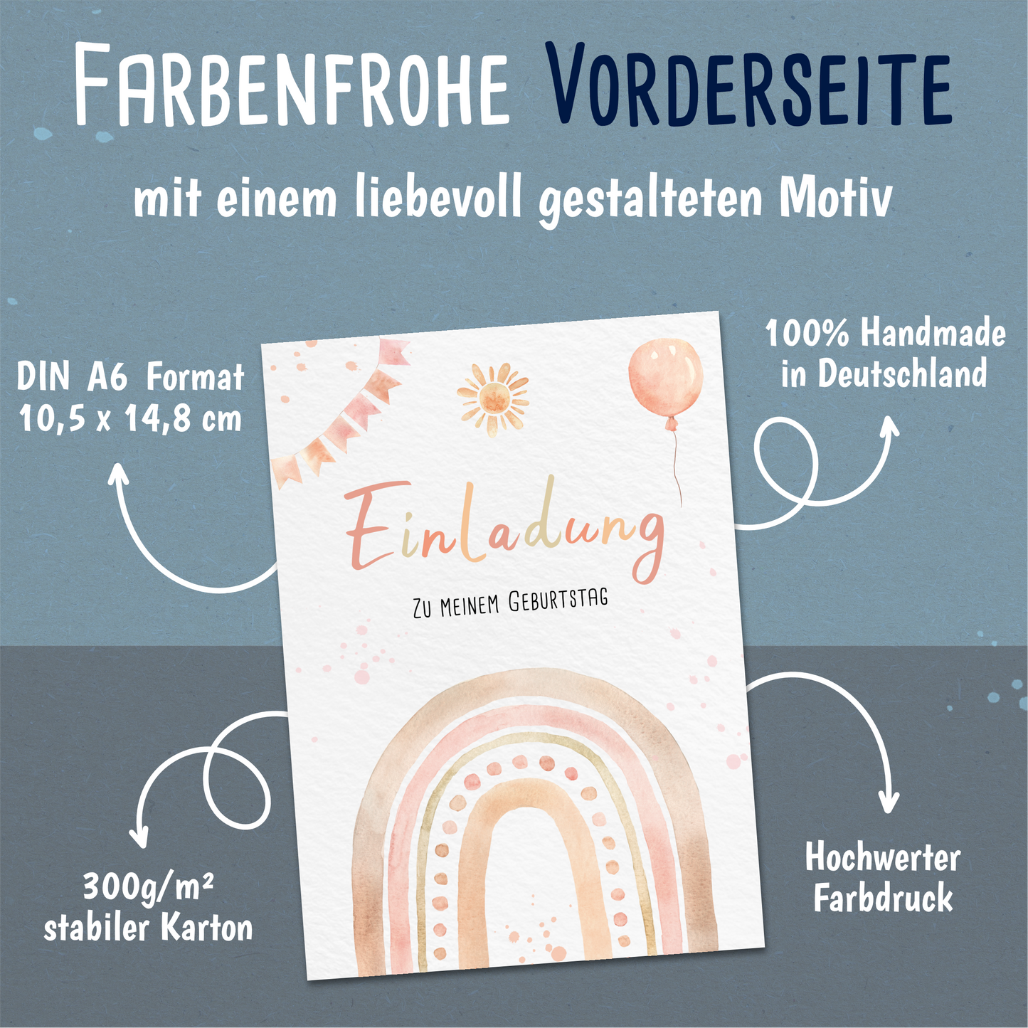 Regenbogen Einladungskarten Kindergeburtstag