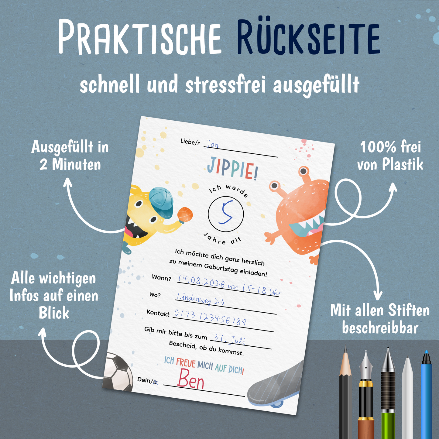 Monster Einladungskarten Kindergeburtstag