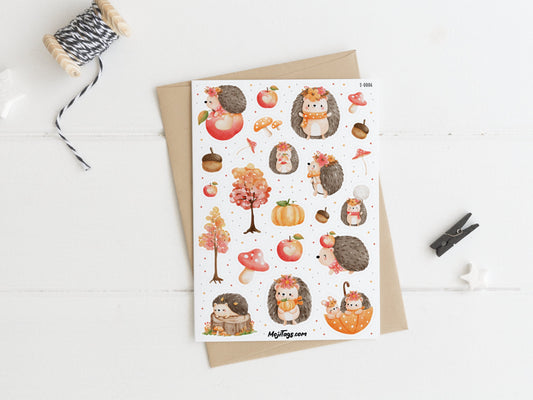 Herbstliche Igel Stickerbogen