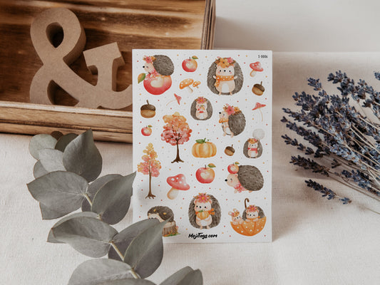 Herbstliche Igel Stickerbogen