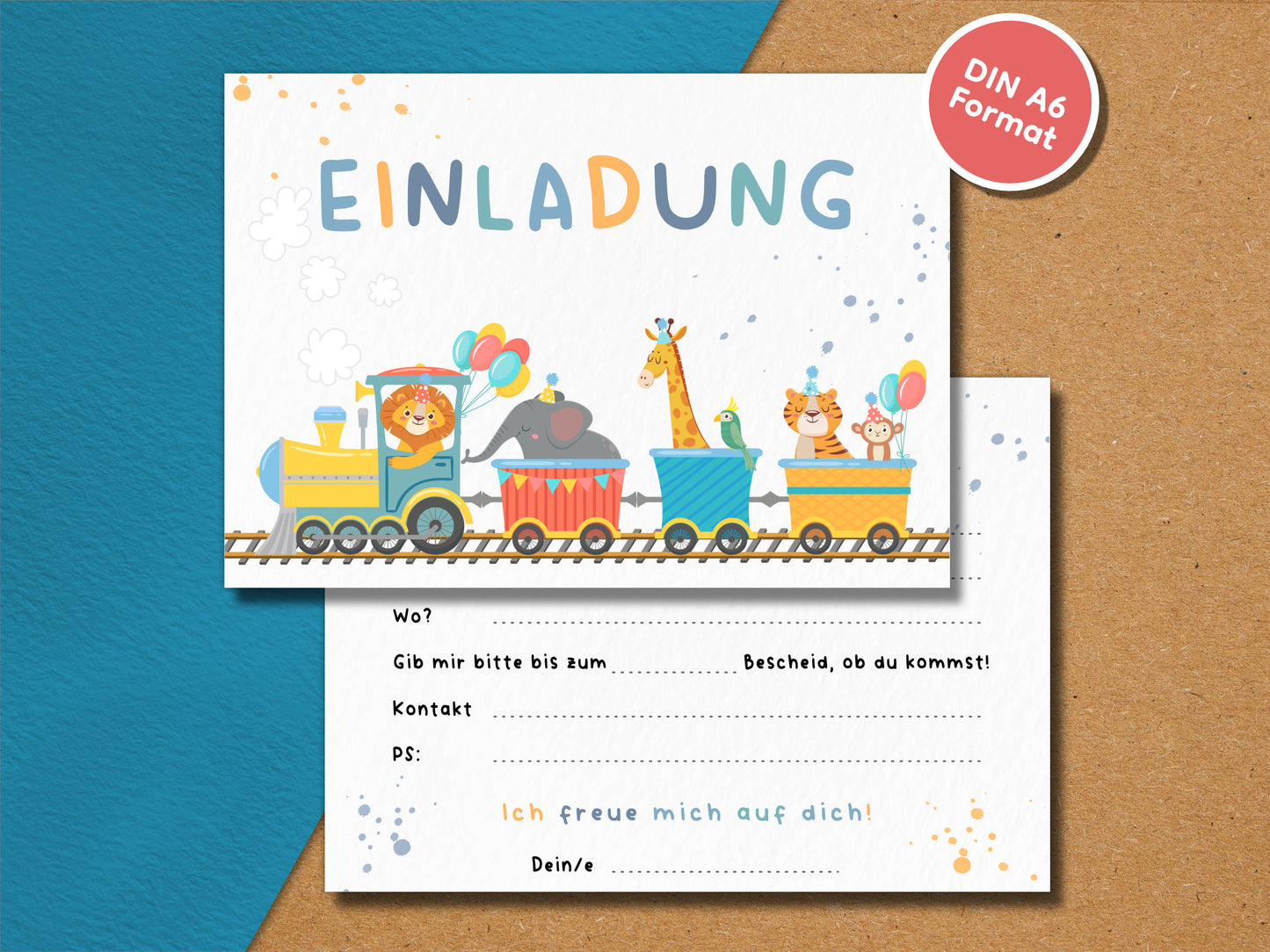 Zug Einladung mit Tieren