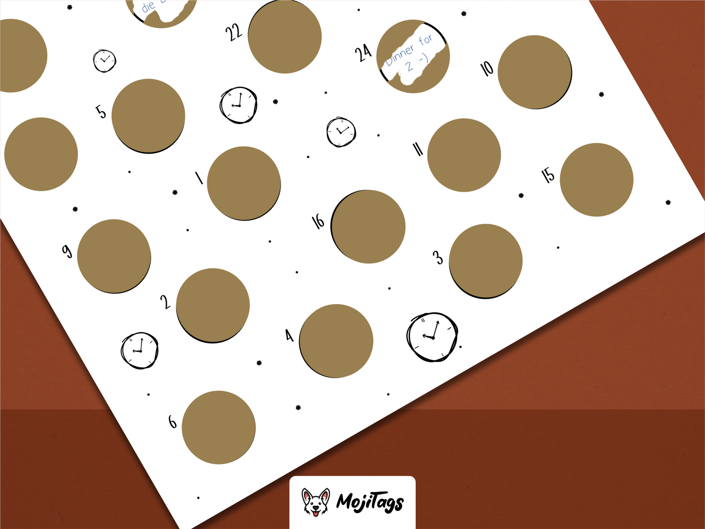 Zeit statt Zeug – persönlicher Adventskalender mit 25 goldenen Rubbelstickern