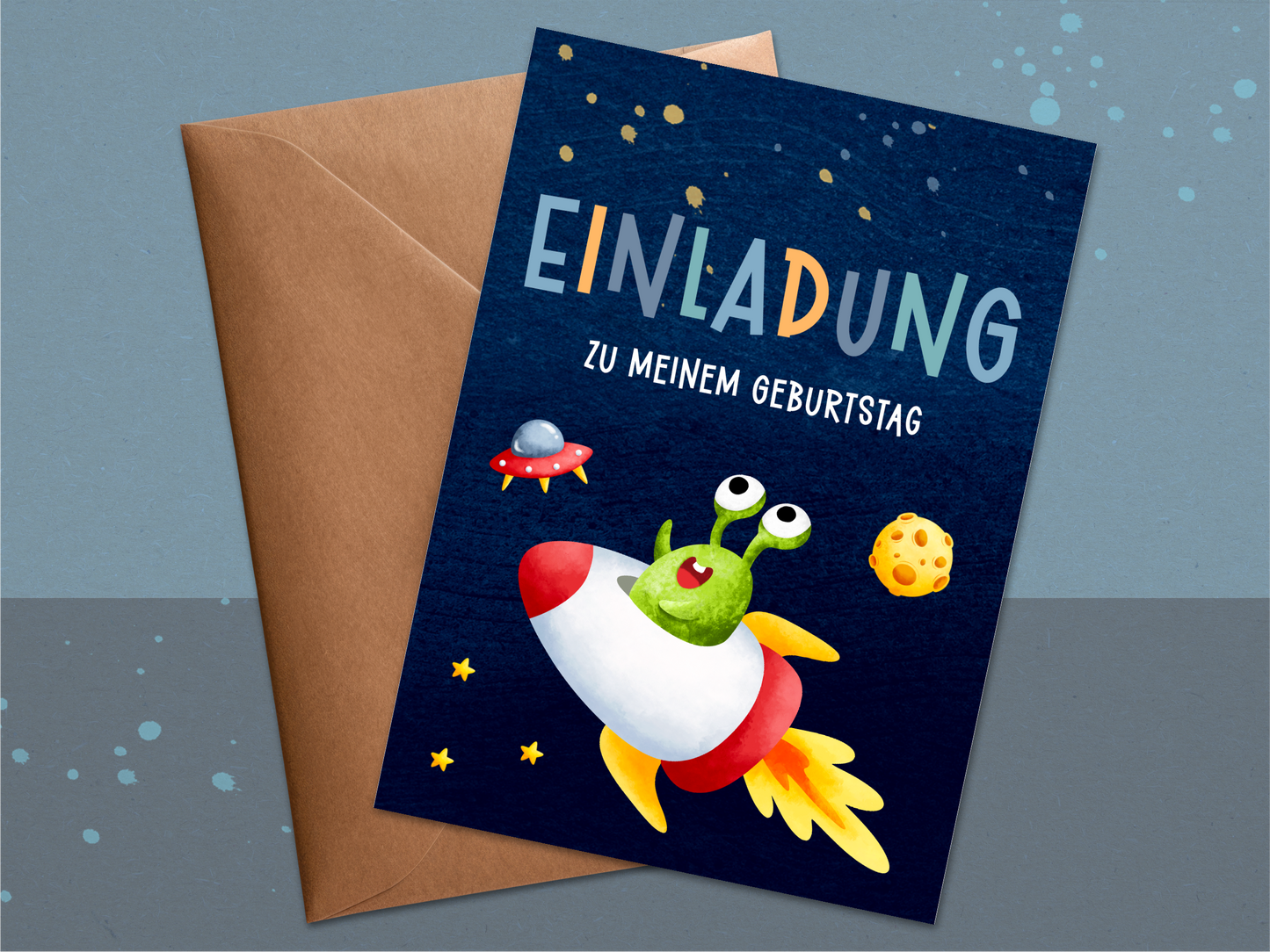 Alien Einladungskarten – Kindergeburtstag