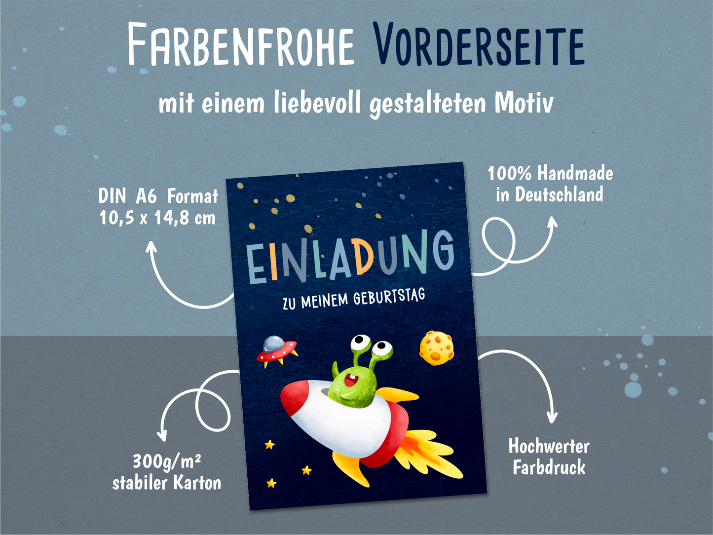 Alien Einladungskarten – Kindergeburtstag