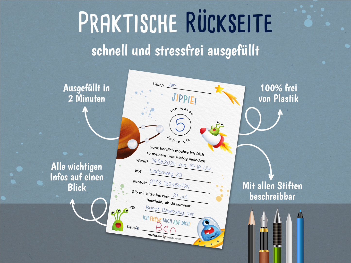 Alien Einladungskarten – Kindergeburtstag