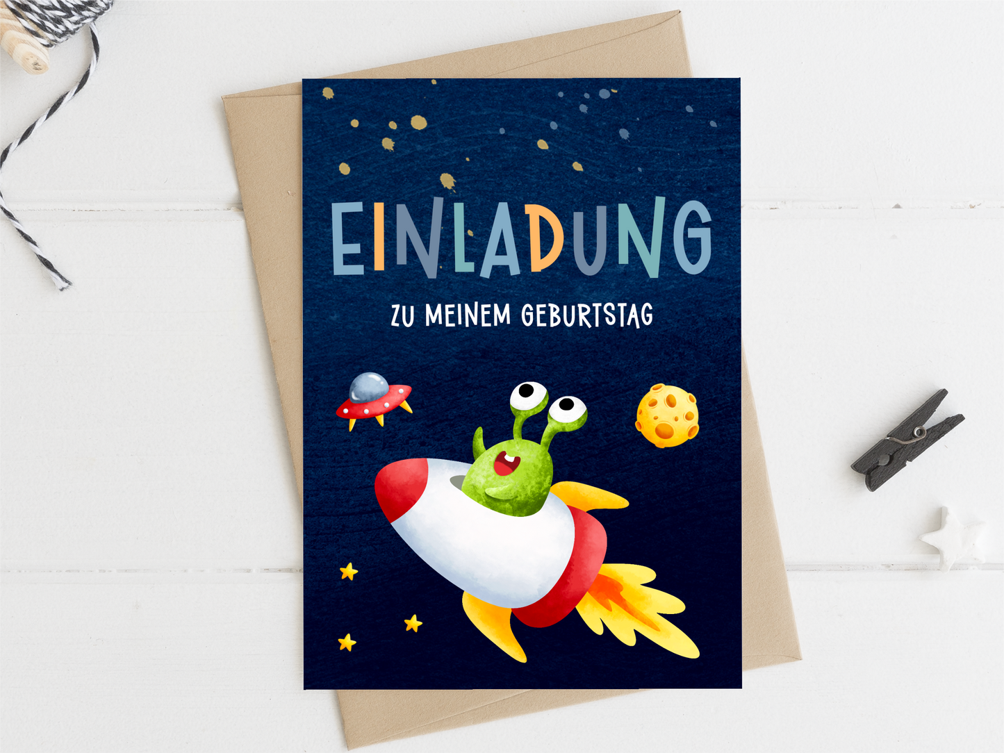 Alien Einladungskarten – Kindergeburtstag