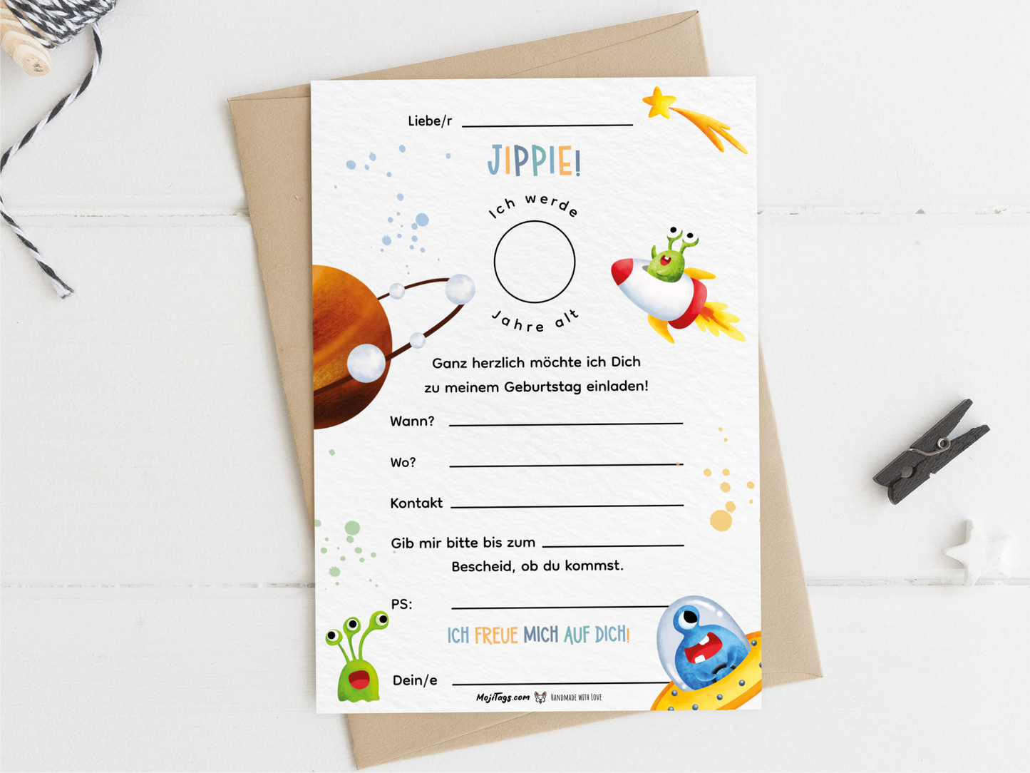 Alien Einladungskarten – Kindergeburtstag