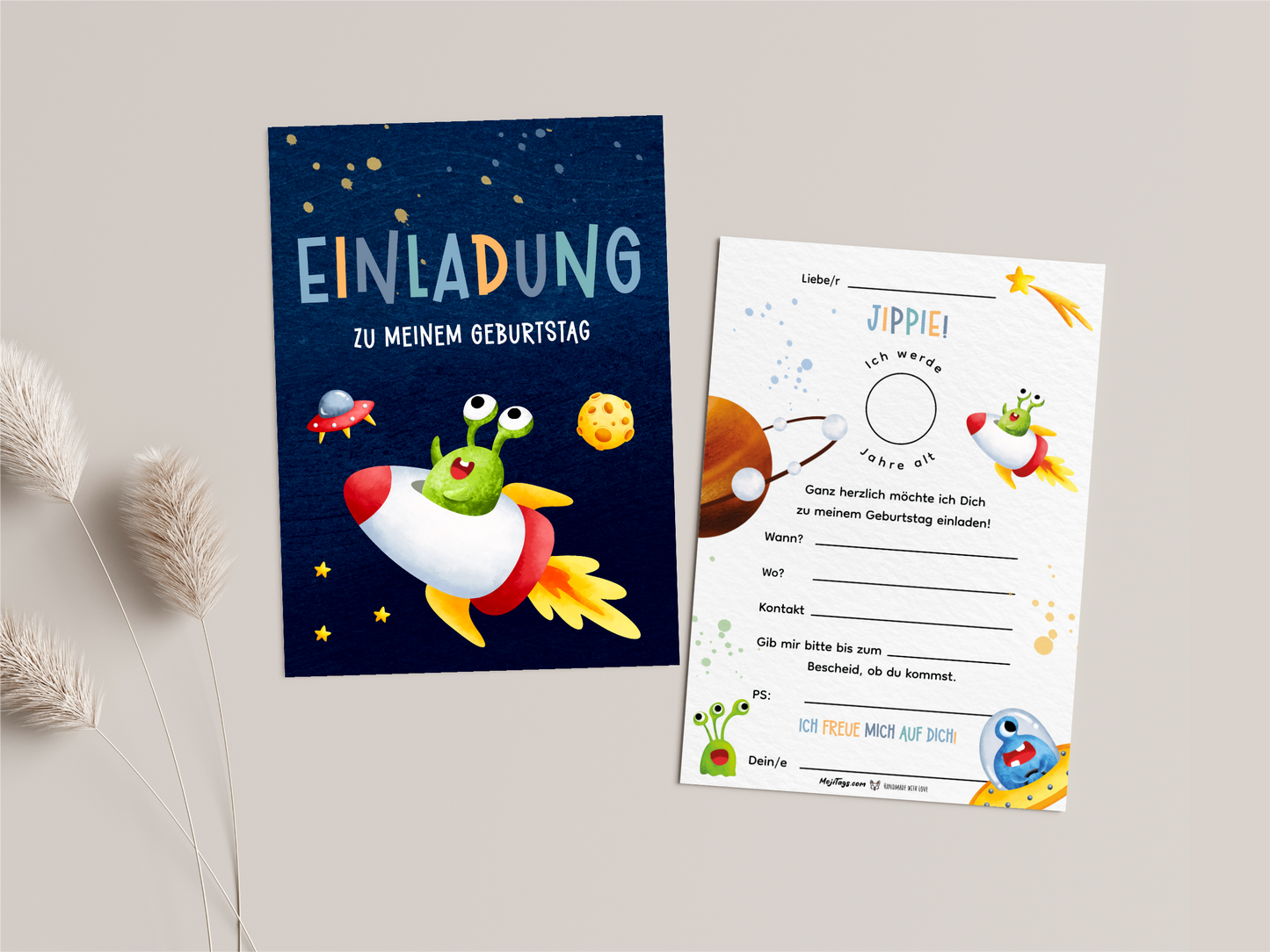 Alien Einladungskarten – Kindergeburtstag