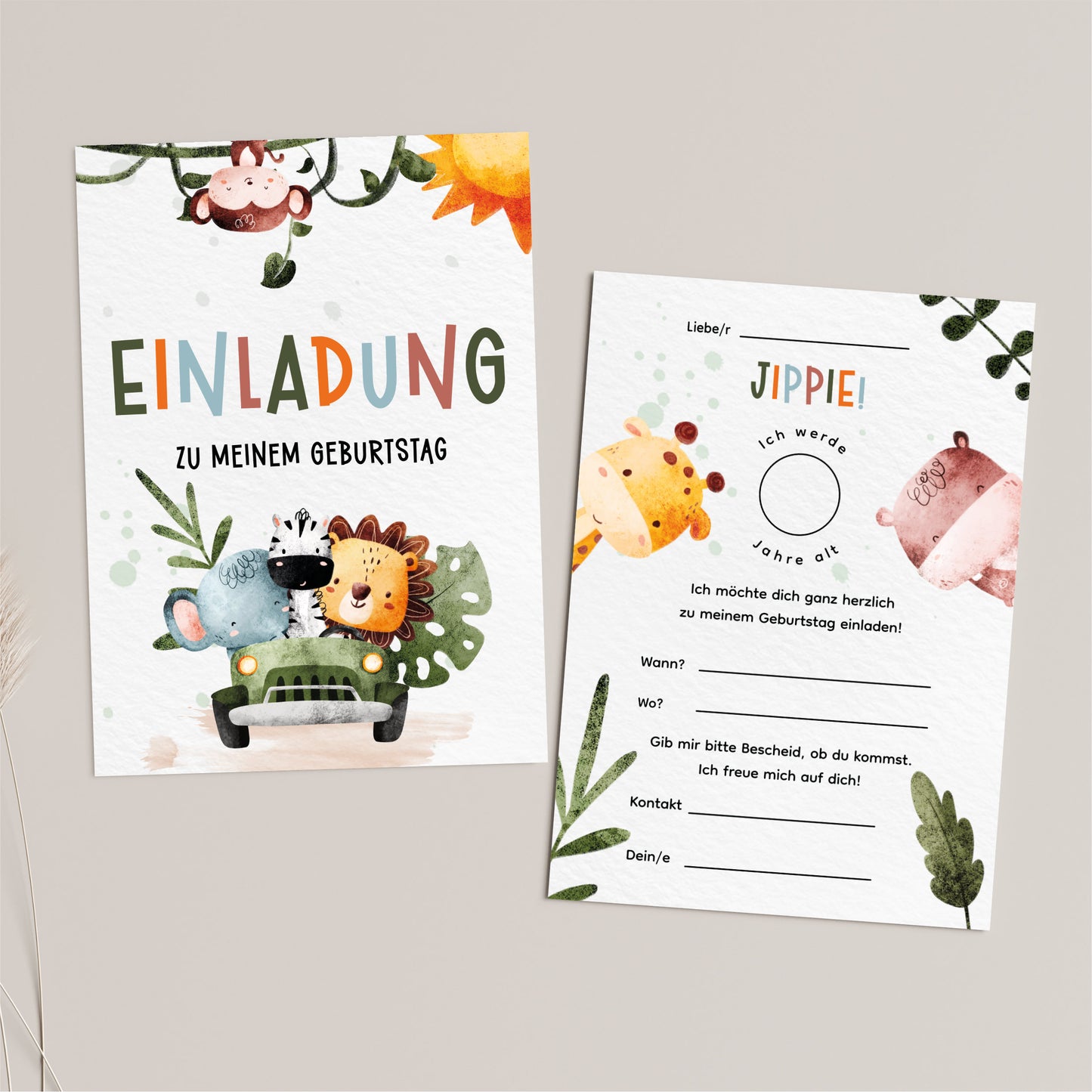 Safari Einladungskarten Kindergeburtstag